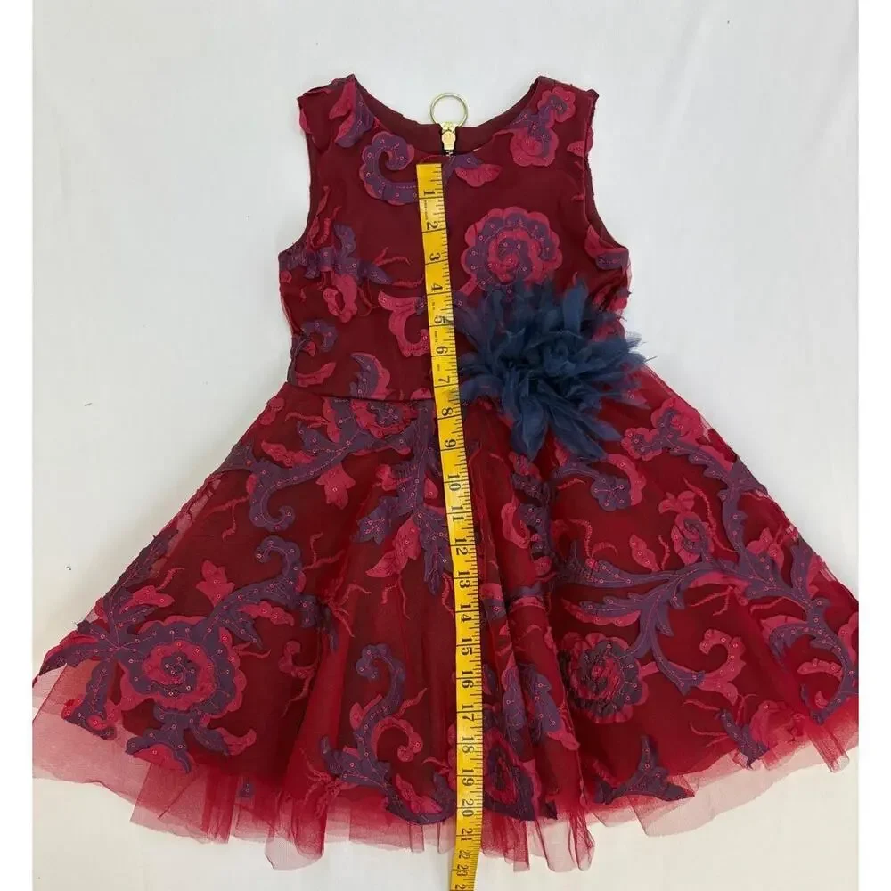 Zoe LTD Girls Formal Party Dress Ava Masquerade 3D Swirl Wine and Navy Size 5